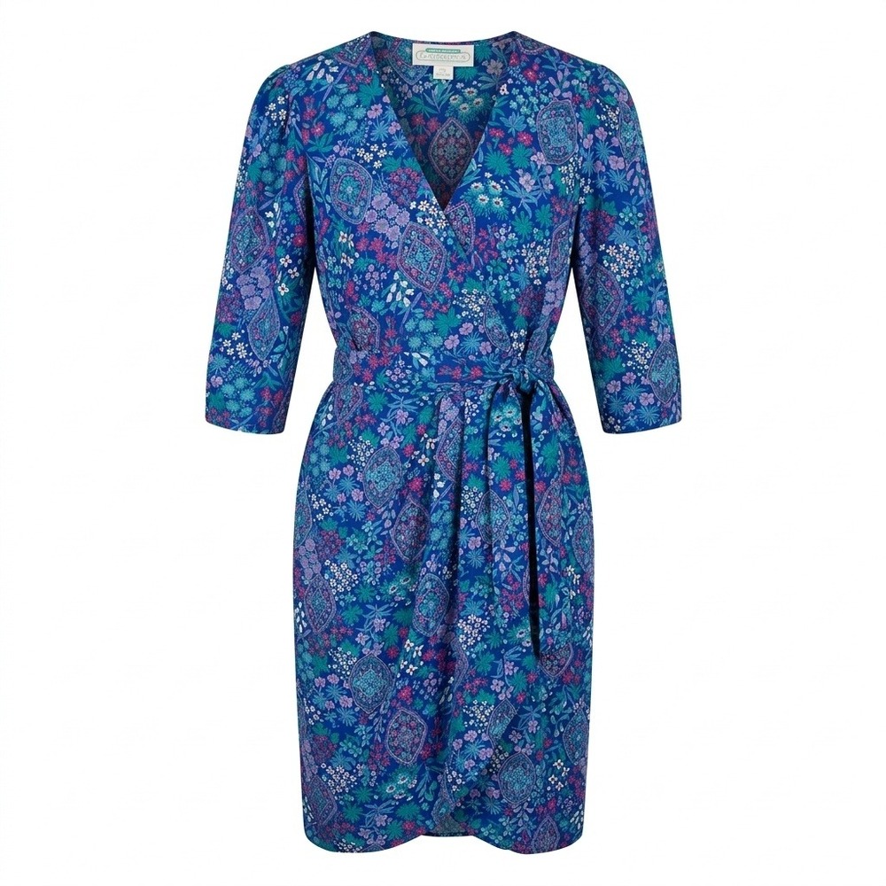 80s Vintage Jane Schaffhausen Belle France Wrap Dress‎ Size 6 Cottagecore Floral